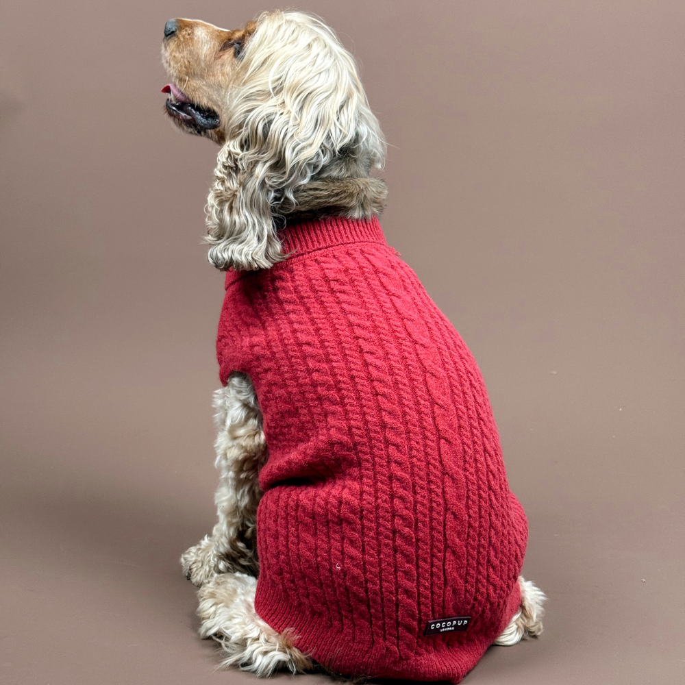 Cable Knit Dog Jumper Mulled Wine Cocopup London
