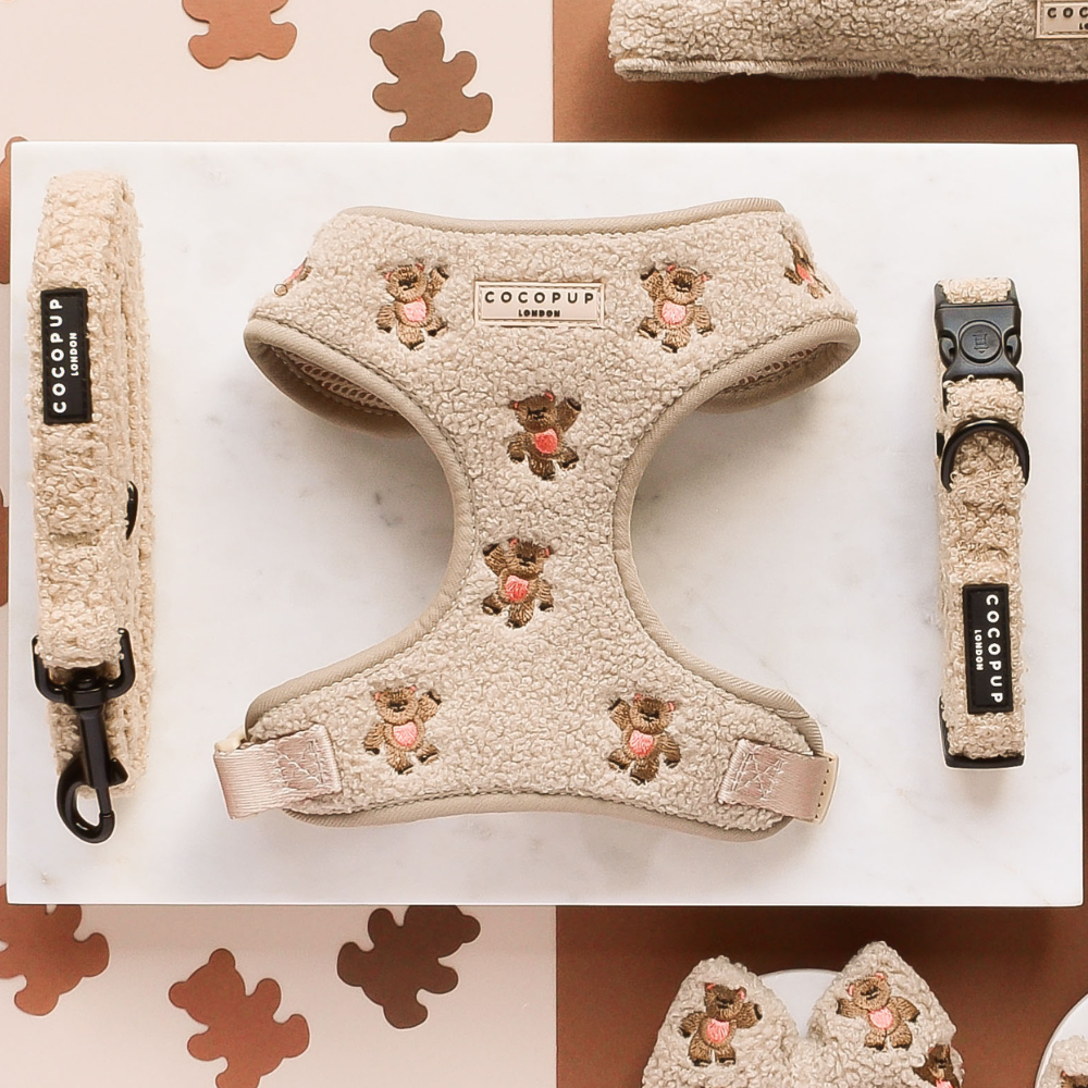 Theo Embroidered Teddy Adjustable Neck Harness, Lead Collar