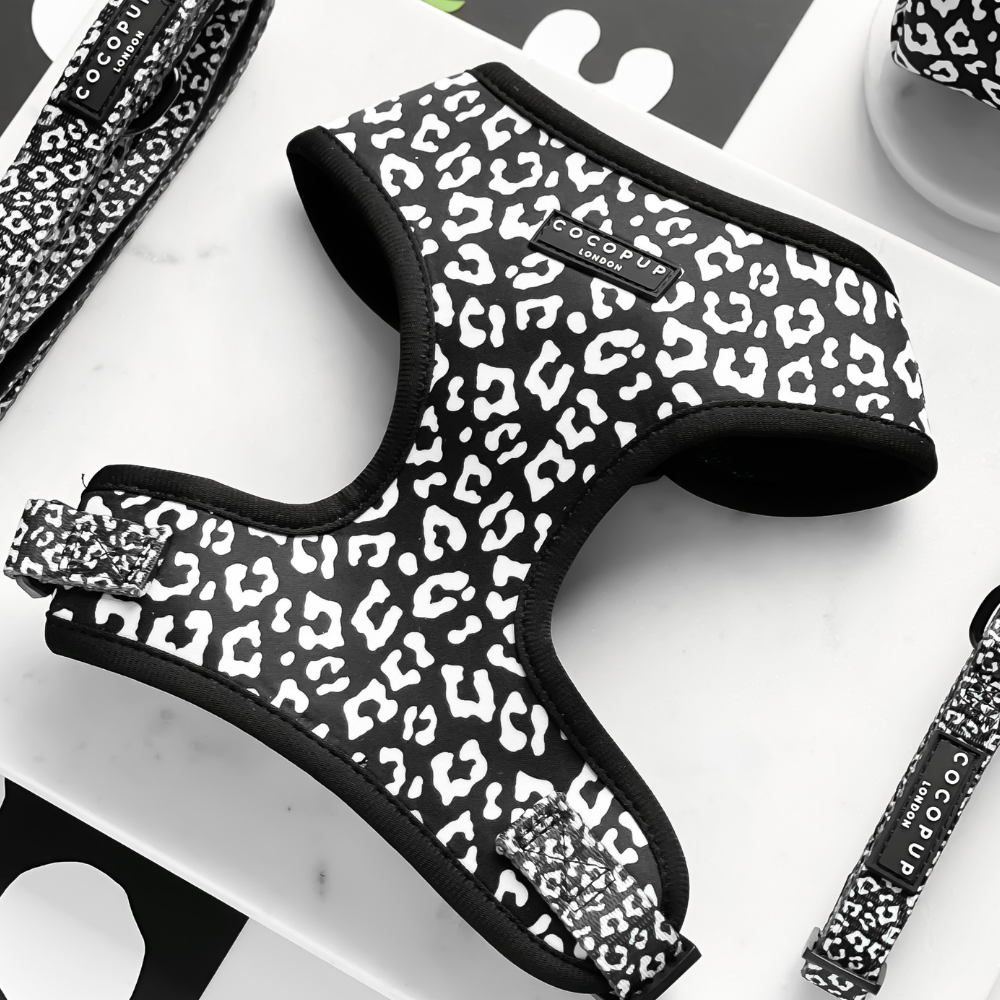 Black Leopard Adjustable Neck Dog Harness Cocopup London