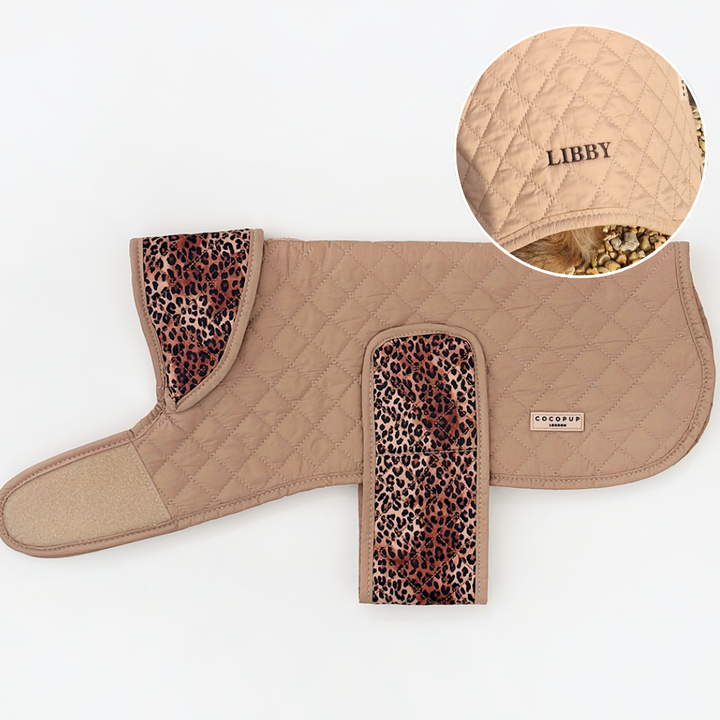 PERSONALISED Quilted Dog Coat - Leopard Pup