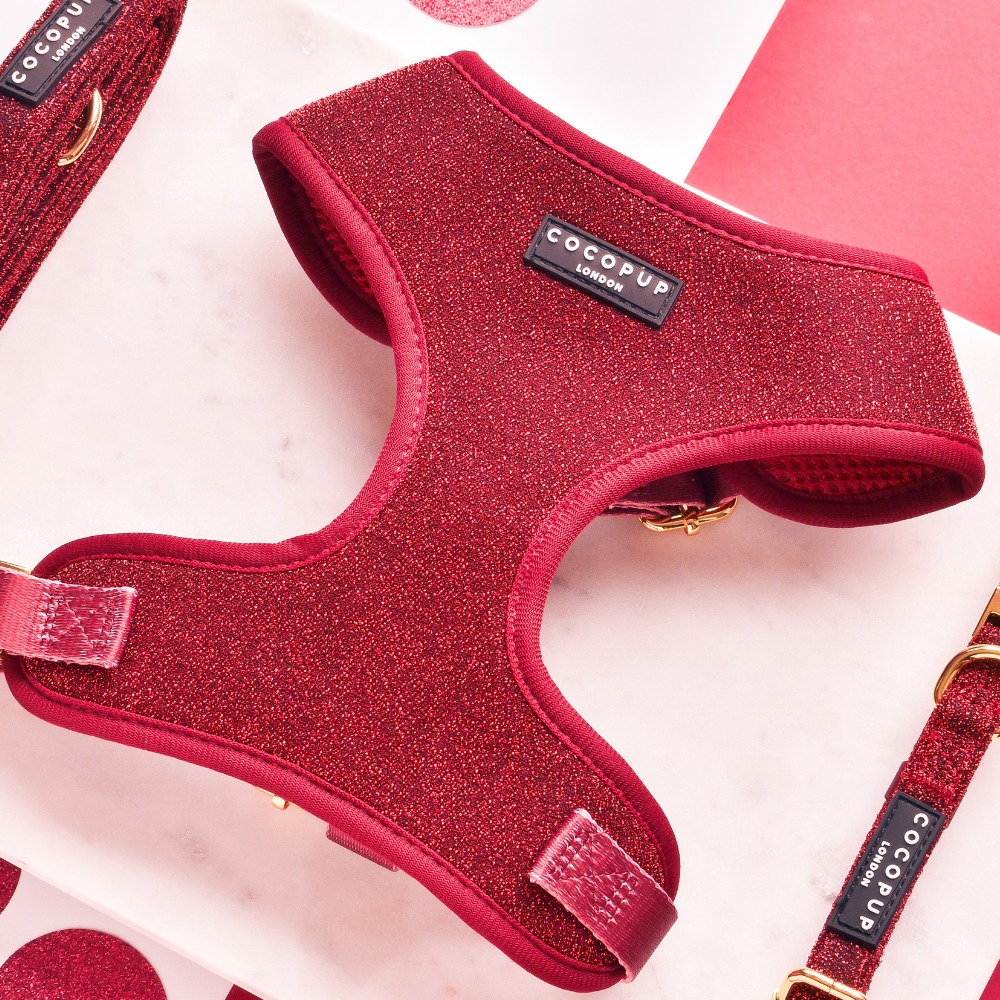 Limited Edition Burgundy Sparkle Pup Adjustable Neck Harness