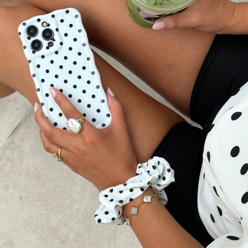 White Polka Dot Scrunchie by Coconut Lane