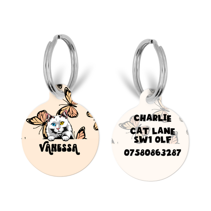 Personalised Cat Cartoon ID Tag - Boujee Butterfly