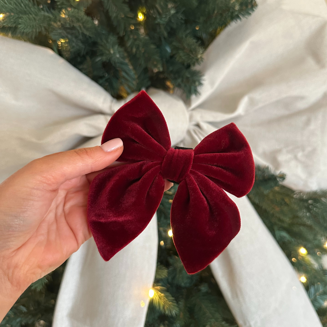 Luxe Velvet Sailor Bow Tie - Berry Red