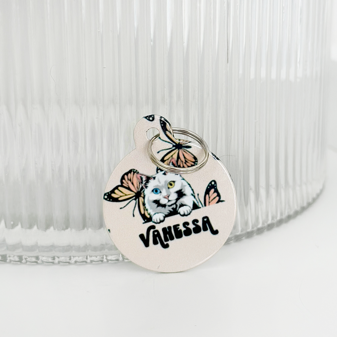 Personalised Cat Cartoon ID Tag - Boujee Butterfly