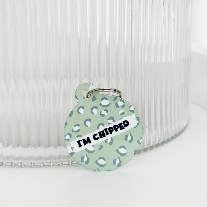Personalised 'I'm Chipped' ID Tag - Sage Leopard