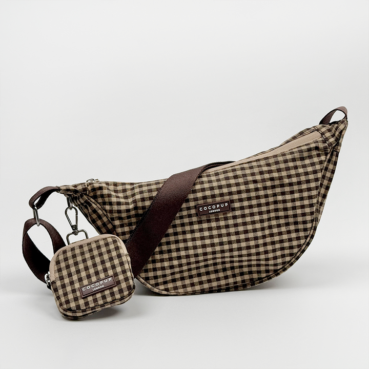 Crossbody Crescent Dog Walking Bag Bundle - Cotswold Check