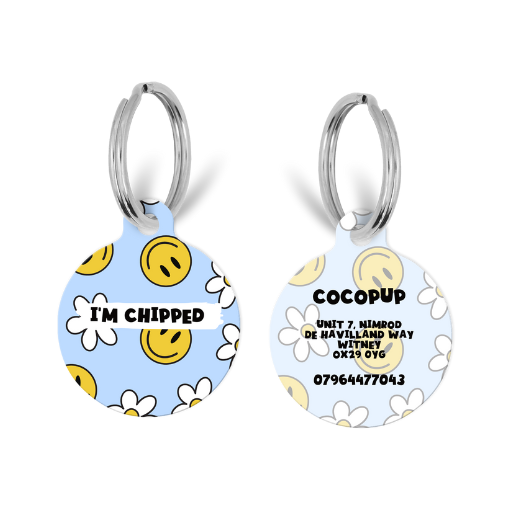 Personalised 'I'm Chipped' ID Tag - Smiley Pawty Tent