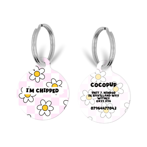 Personalised 'I'm Chipped' ID Tag - Daisy Gingham Rave