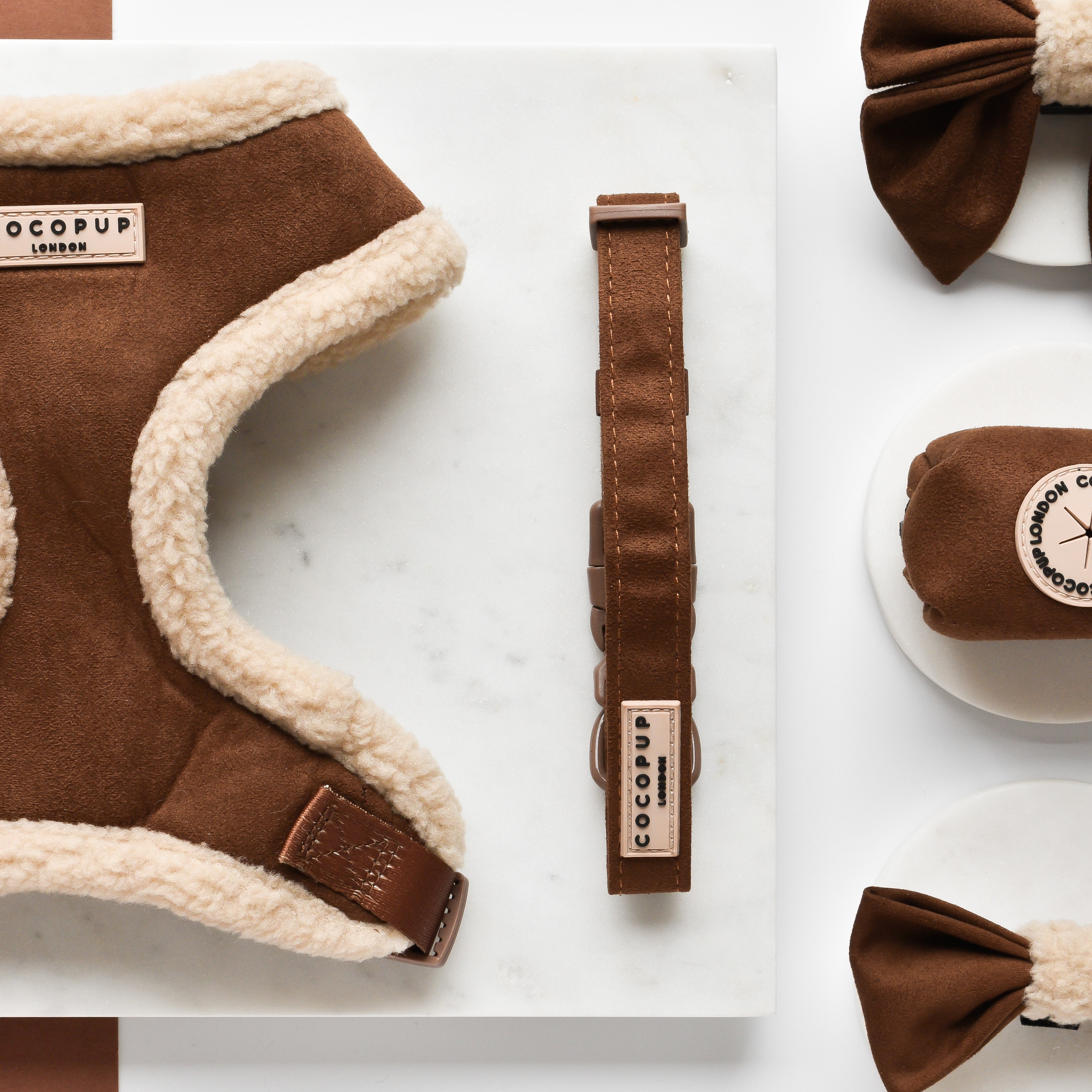 Brown Aviator Adjustable Neck Dog Harness, Lead & Collar Bundle
