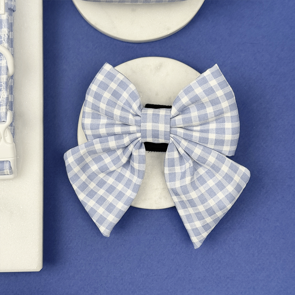 Blue and white checkered, gingham design Dog Bow Tie.