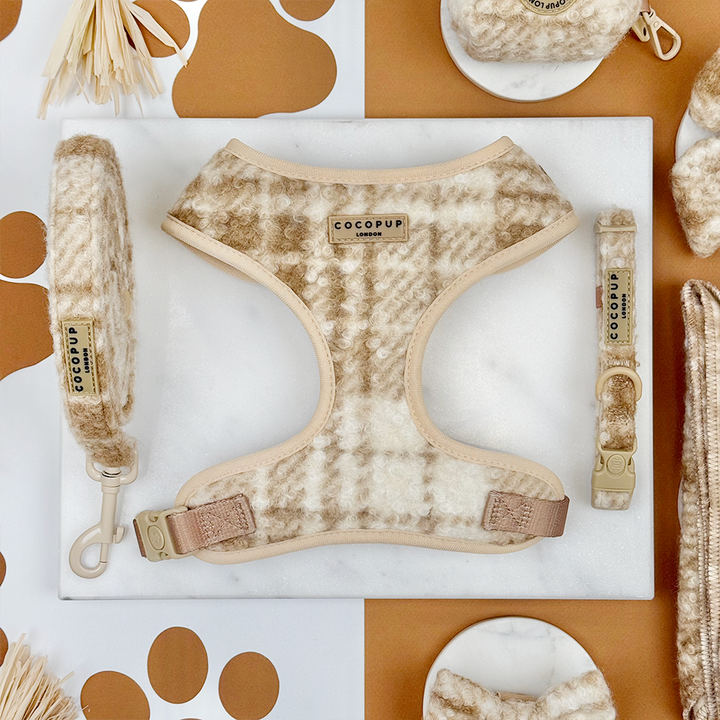 Highland Fleece Adjustable Neck Harness, Lead & Collar Bundle - Oatmeal