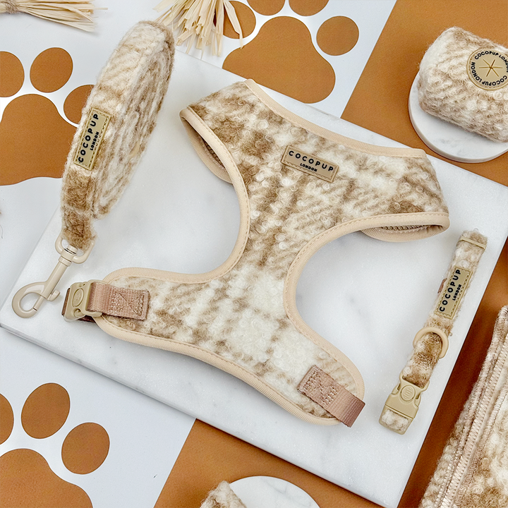 Highland Fleece Adjustable Neck Harness, Lead & Collar Bundle - Oatmeal