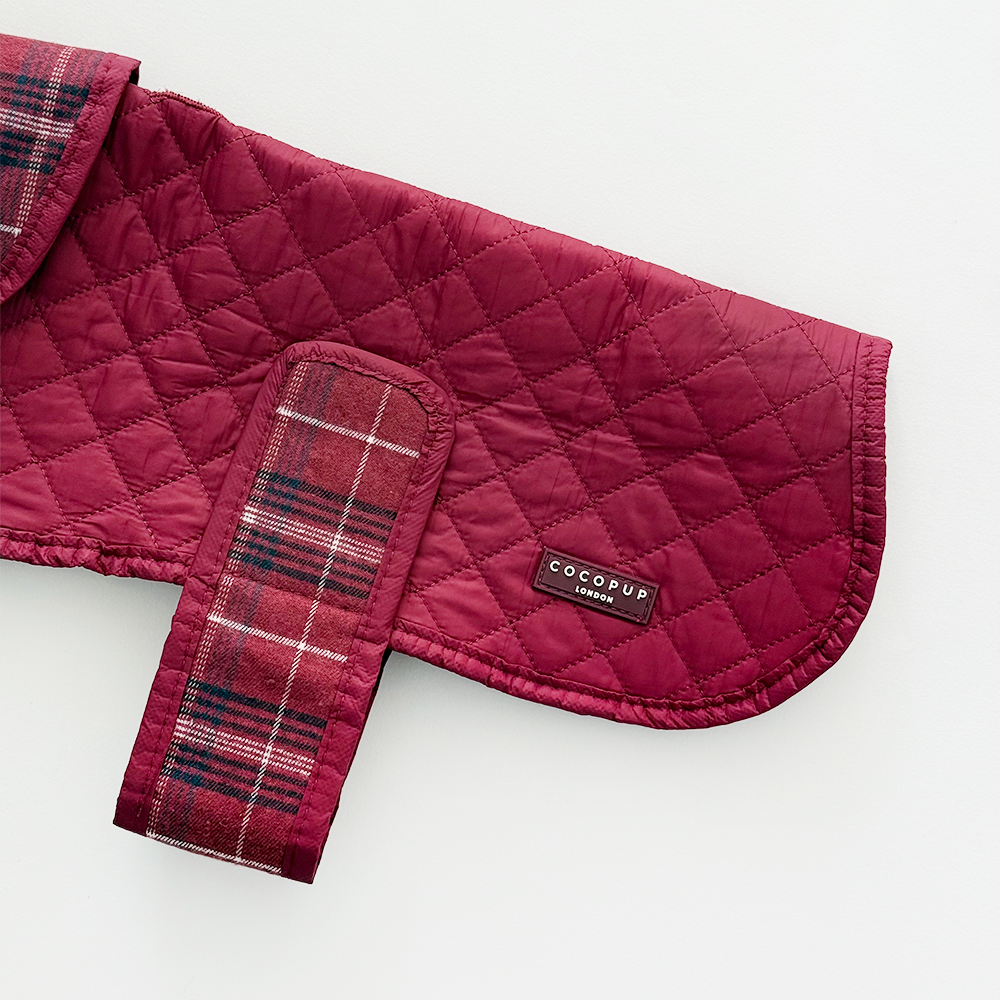 Quilted Dog Coat - Mulberry Plaid
