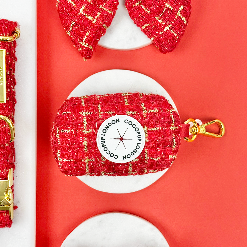 Red Textured Tweed Poop Bag Holder