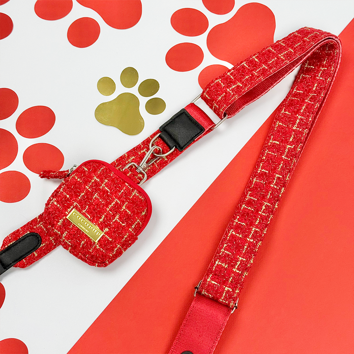 Red Textured Tweed Dog Walking Bag Bundle - Red Textured Tweed