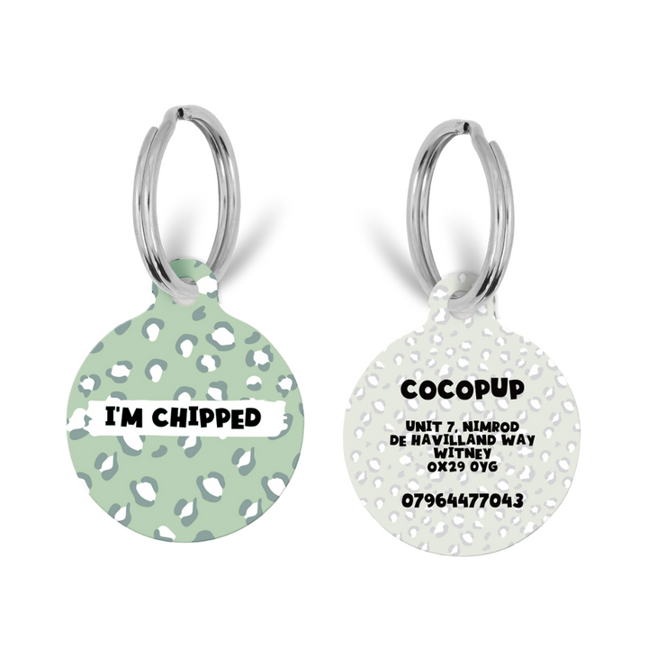 Personalised 'I'm Chipped' ID Tag - Sage Leopard