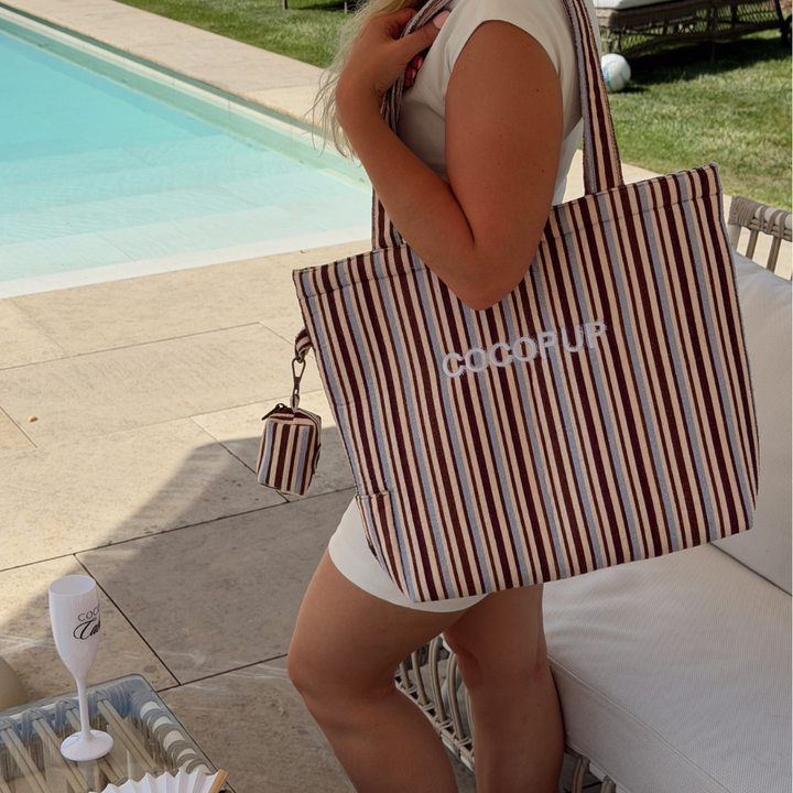 Tote Bag - Brown & Blue Stripes