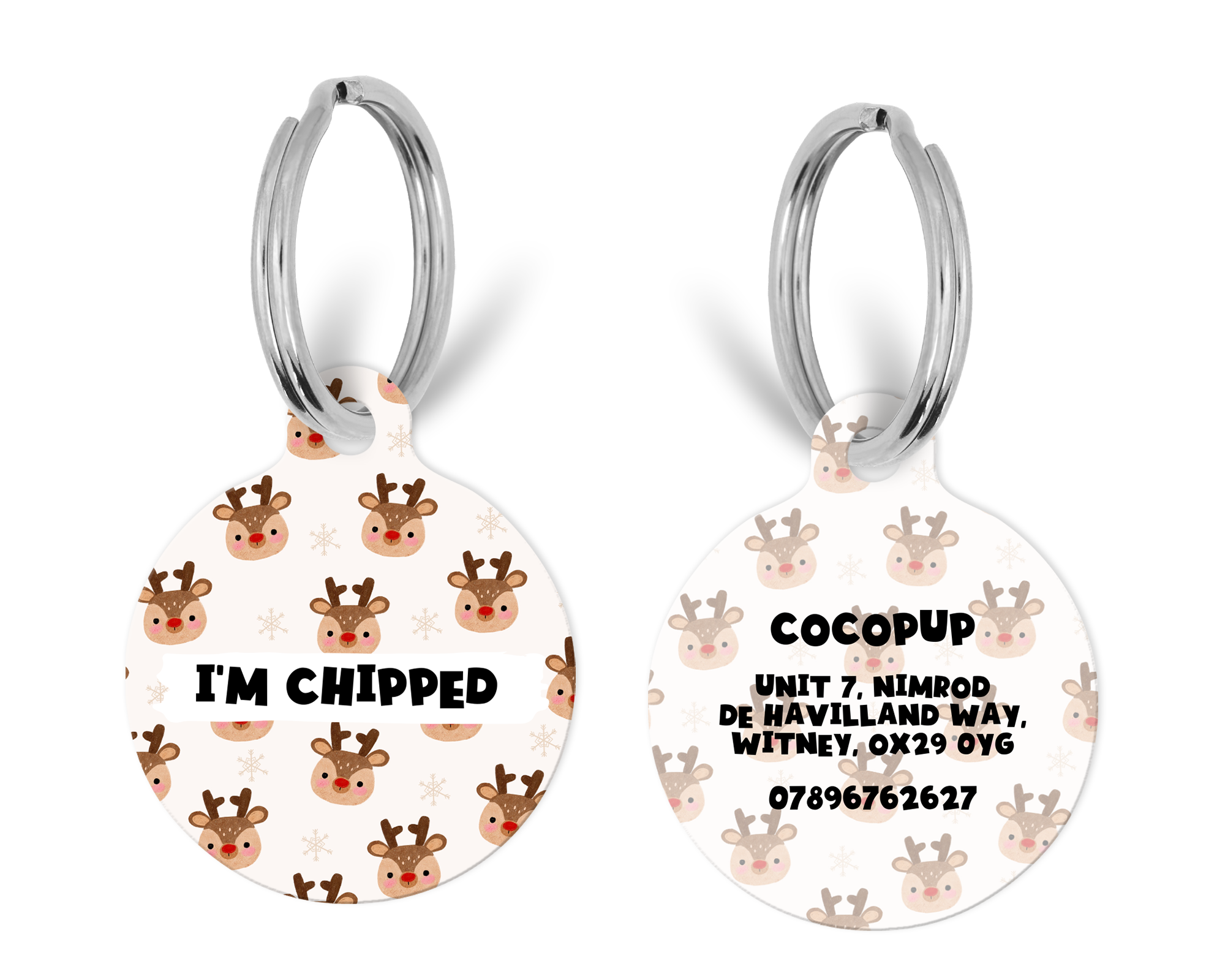Personalised Text Dog ID Tag Ralphie Reindeer Cocopup London