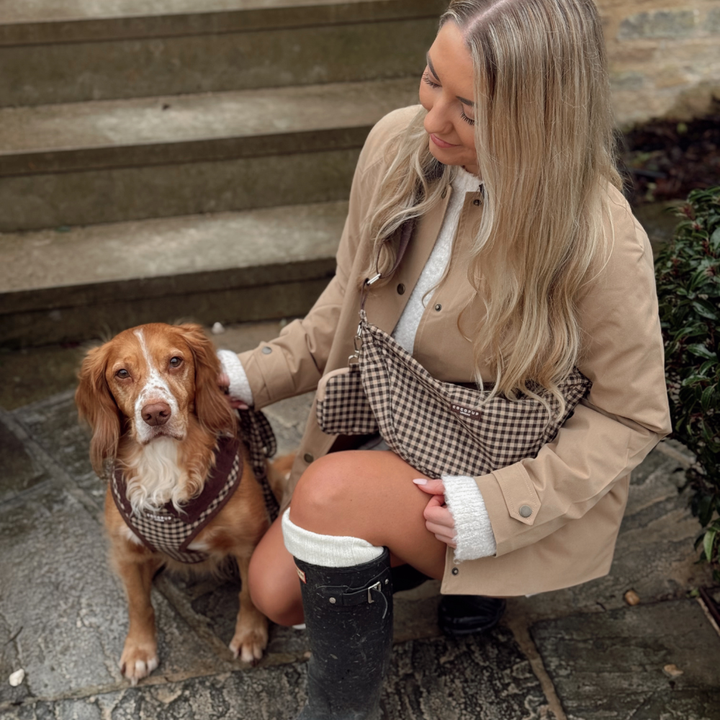 Crossbody Crescent Dog Walking Bag - Cotswold Check
