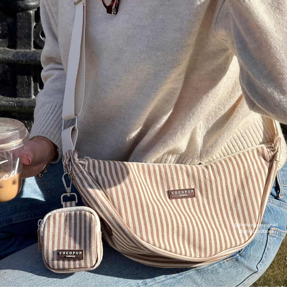 Crossbody Crescent Dog Walking Bag - London Linen Stripes