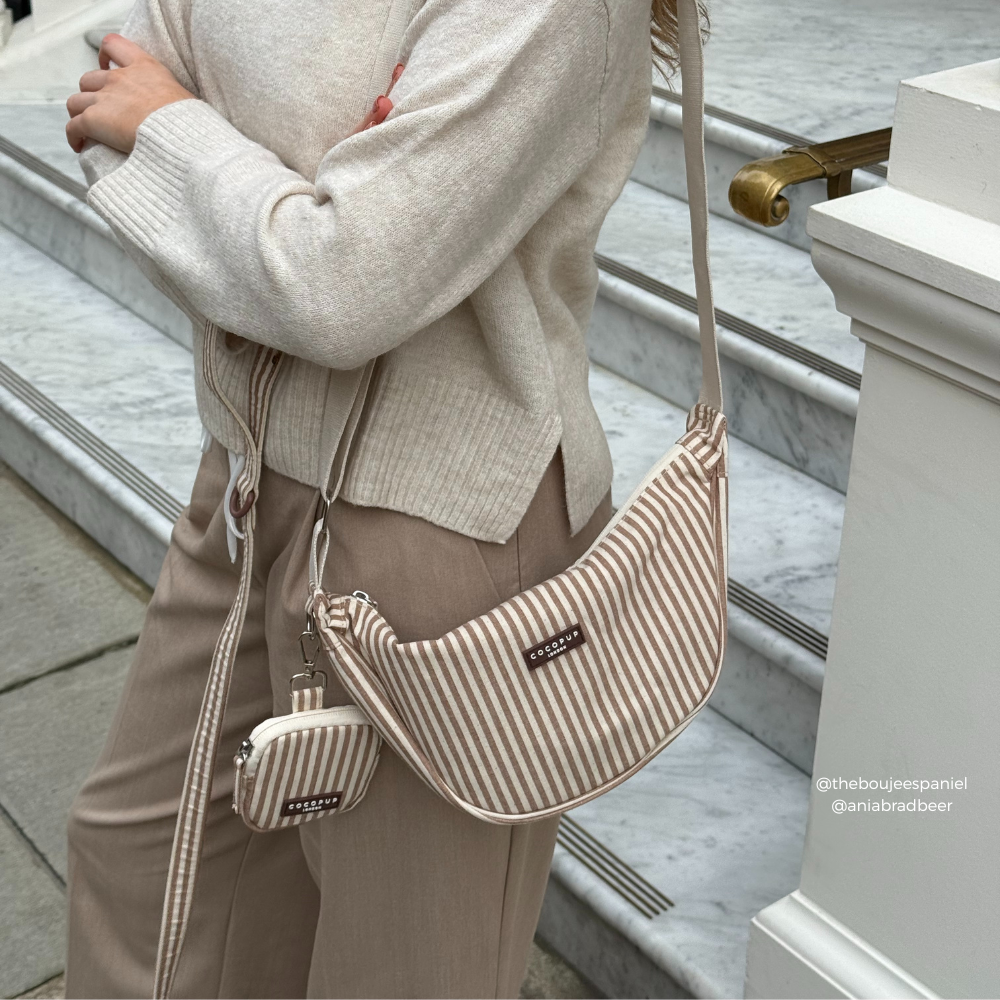Crossbody Crescent Dog Walking Bag - London Linen Stripes