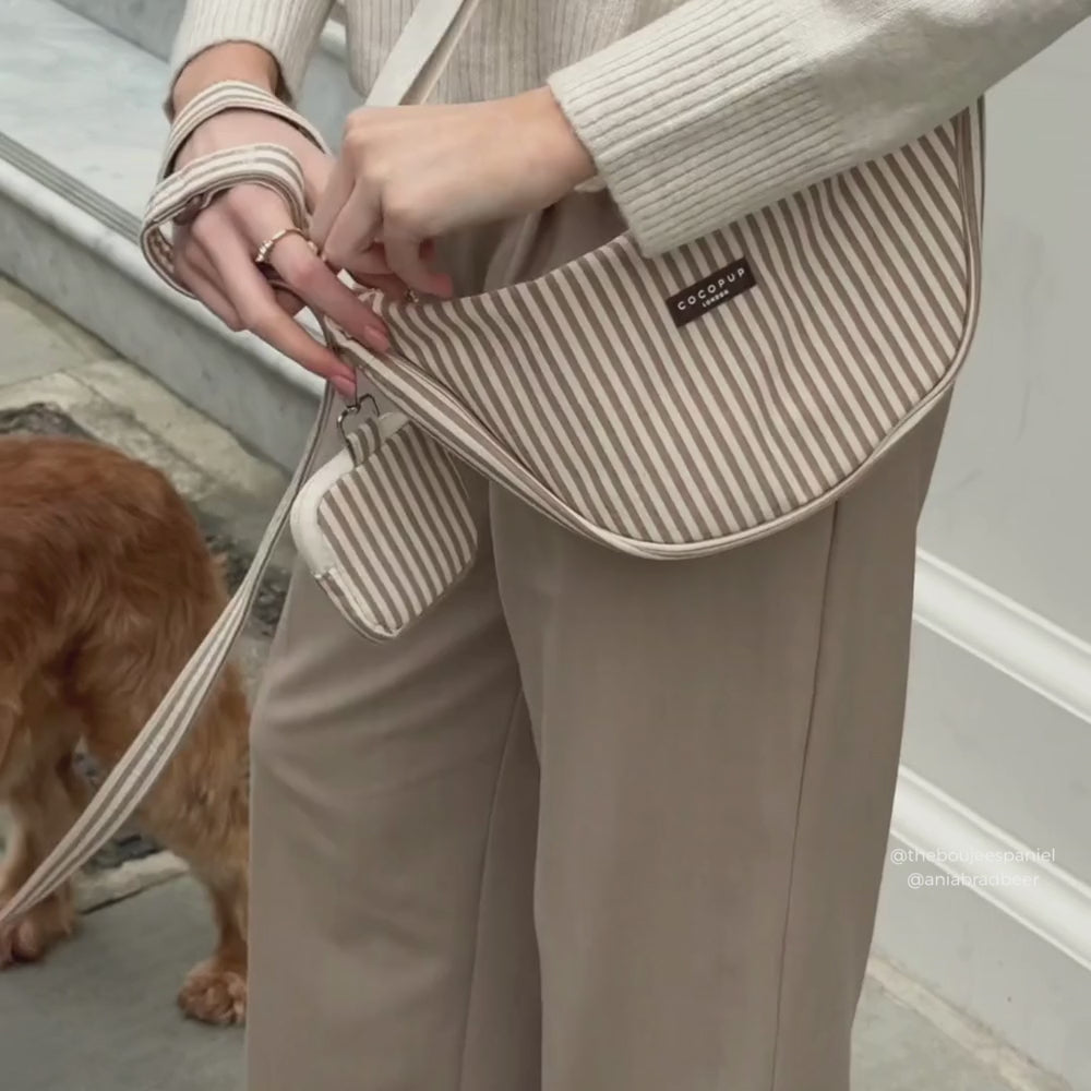 Crossbody Crescent Dog Walking Bag - London Linen Stripes