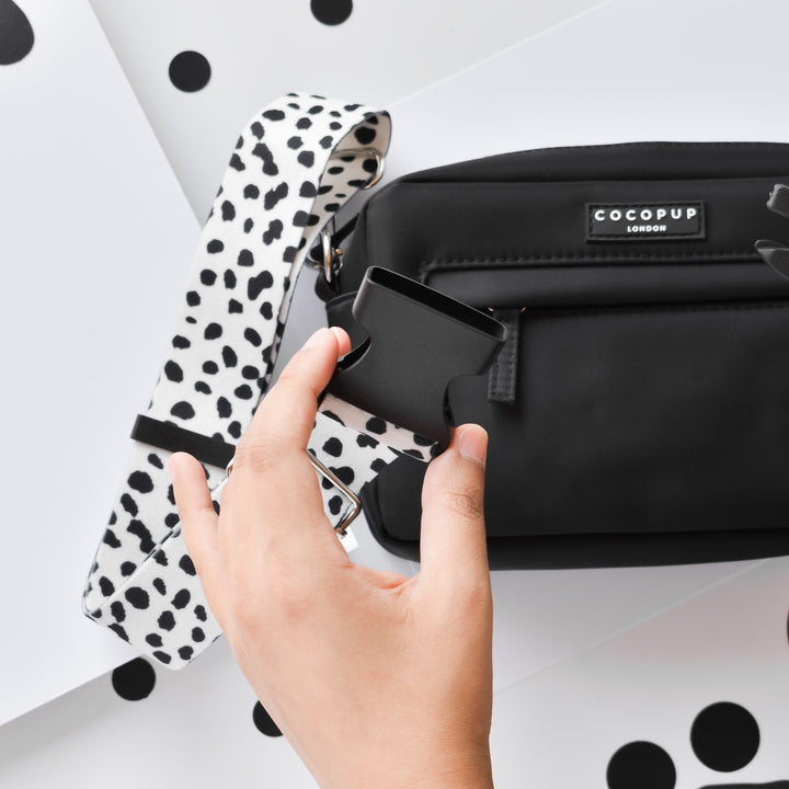 detachable-black-and-white-spots-waist-bag-strap-with-black-buckle